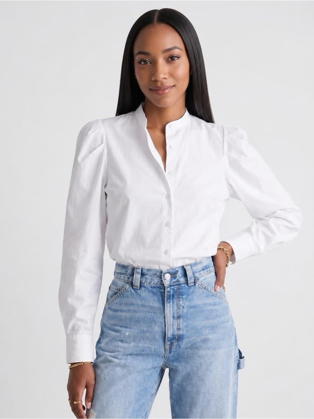 Madewell White Puff-Sleeve Button-Front Blouse NWT